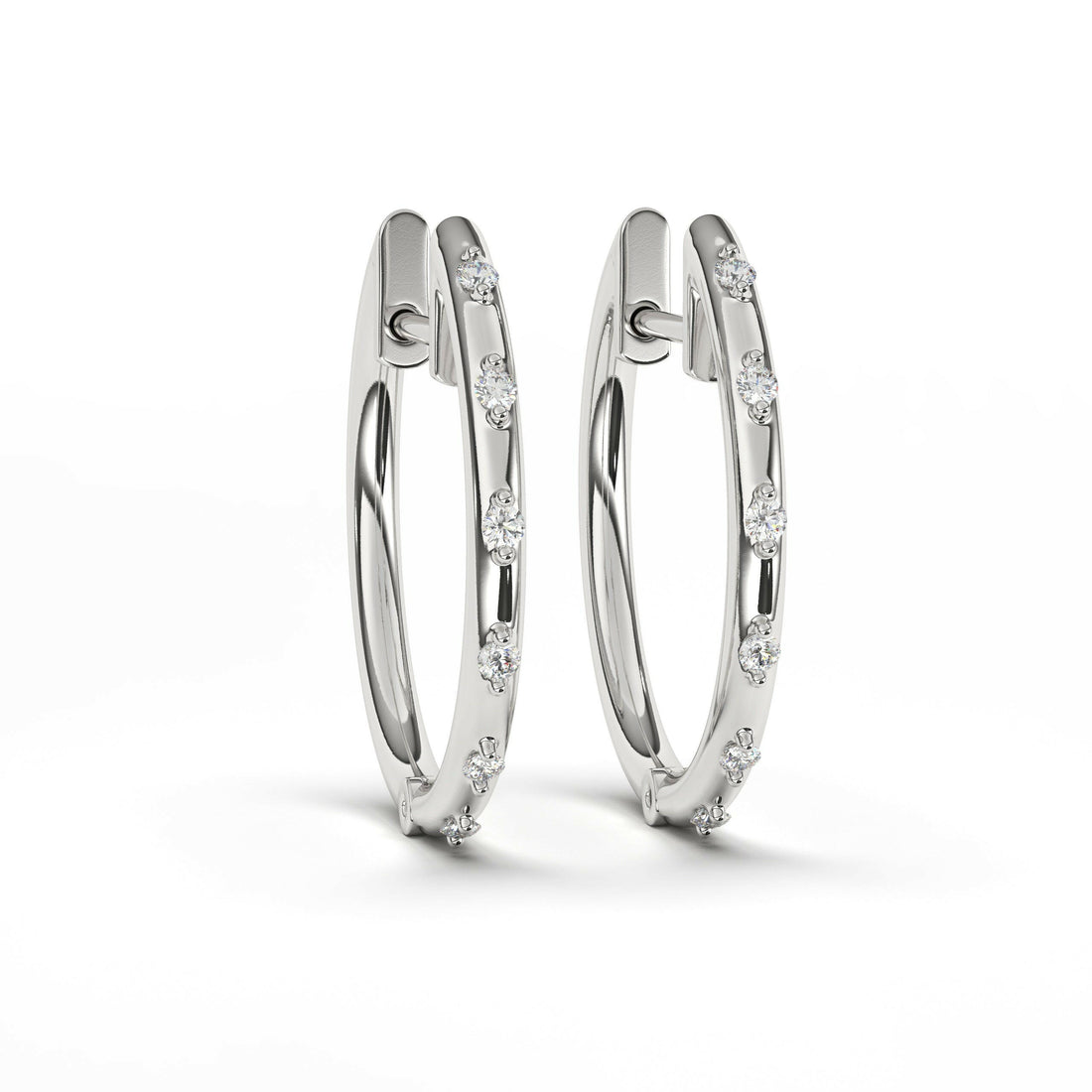 Diamond Prong Set Hoop Earring Cad 3D Model-(P.CODE/ER-012).