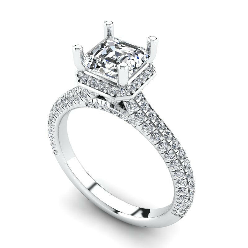 Double Halo Solitaire Asscher Cut Engagement Ring Cad 3D Model (P.CODE/ERDH-001-ASH)