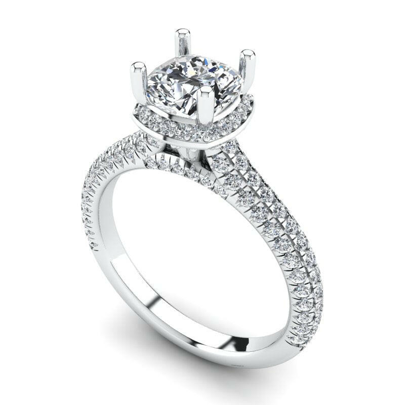 Double Halo Solitaire Cushion Cut Engagement Ring Cad 3D Model (P.CODE/ERDH-001-CU)