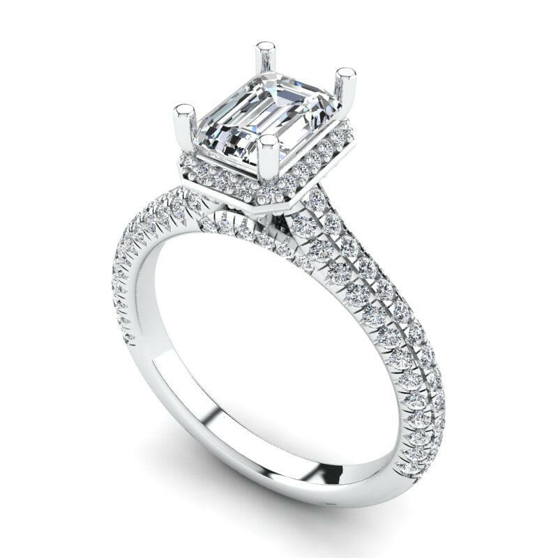 Double Halo Solitaire Emerald Cut Engagement Ring Cad 3D Model (P.CODE/ERDH-001-EC-RAD)