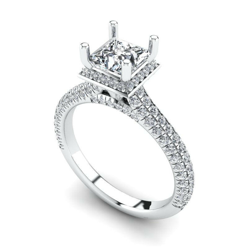 Double Halo Solitaire Princess Cut Engagement Ring Cad 3D Model (P.CODE/ERDH-001-PC)