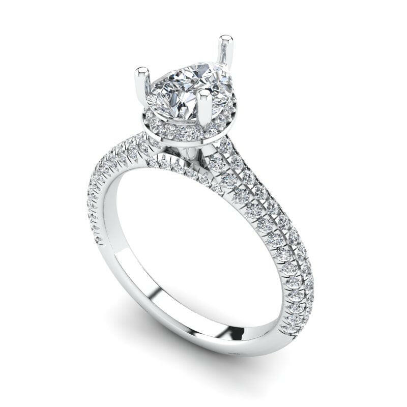 Double Halo Solitaire Pear Cut Engagement Ring Cad 3D Model (P.CODE/ERDH-001-PR)