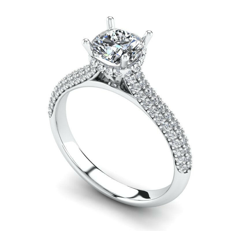 Hidden Halo Solitaire Cushion Cut Engagement Ring Cad 3D Model (P.CODE/ERHH-001-CU)