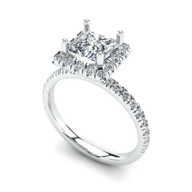 Single Halo Solitaire Princess Cut Engagement Ring Cad 3D Model (P.CODE/ERSH-001-PC).