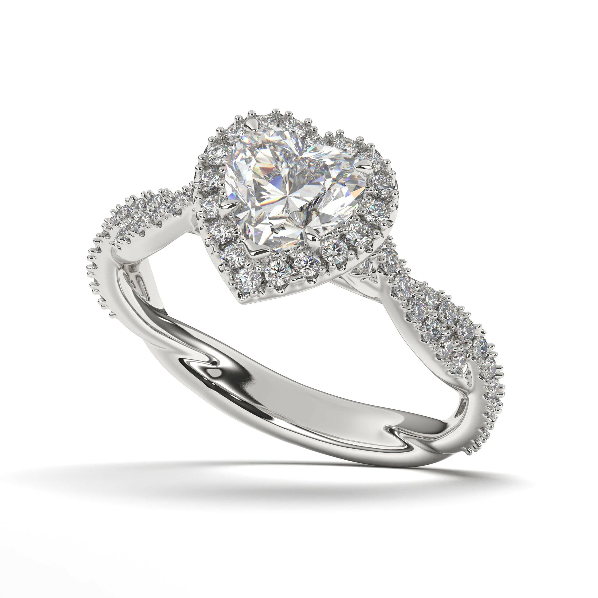 Single Halo Solitaire Heart Engagement Ring Cad 3D Model (P.CODE/ERSH-002-HRT).