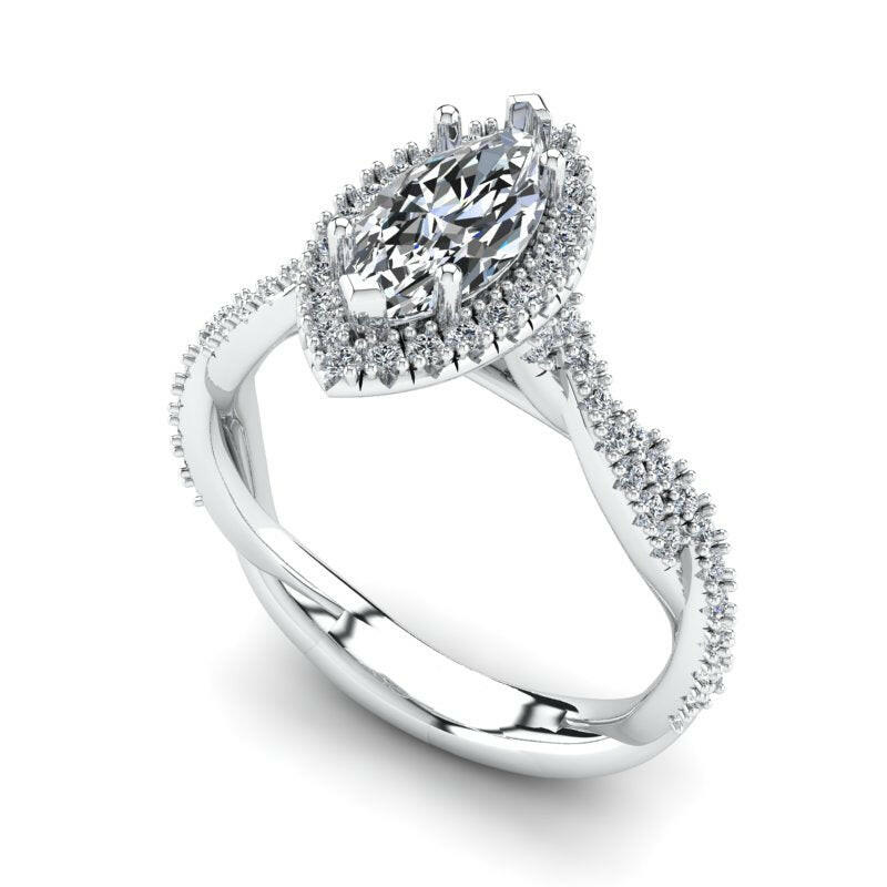 Single Halo Solitaire Marquise Engagement Ring Cad 3D Model (P.CODE/ERSH-002-MQ).