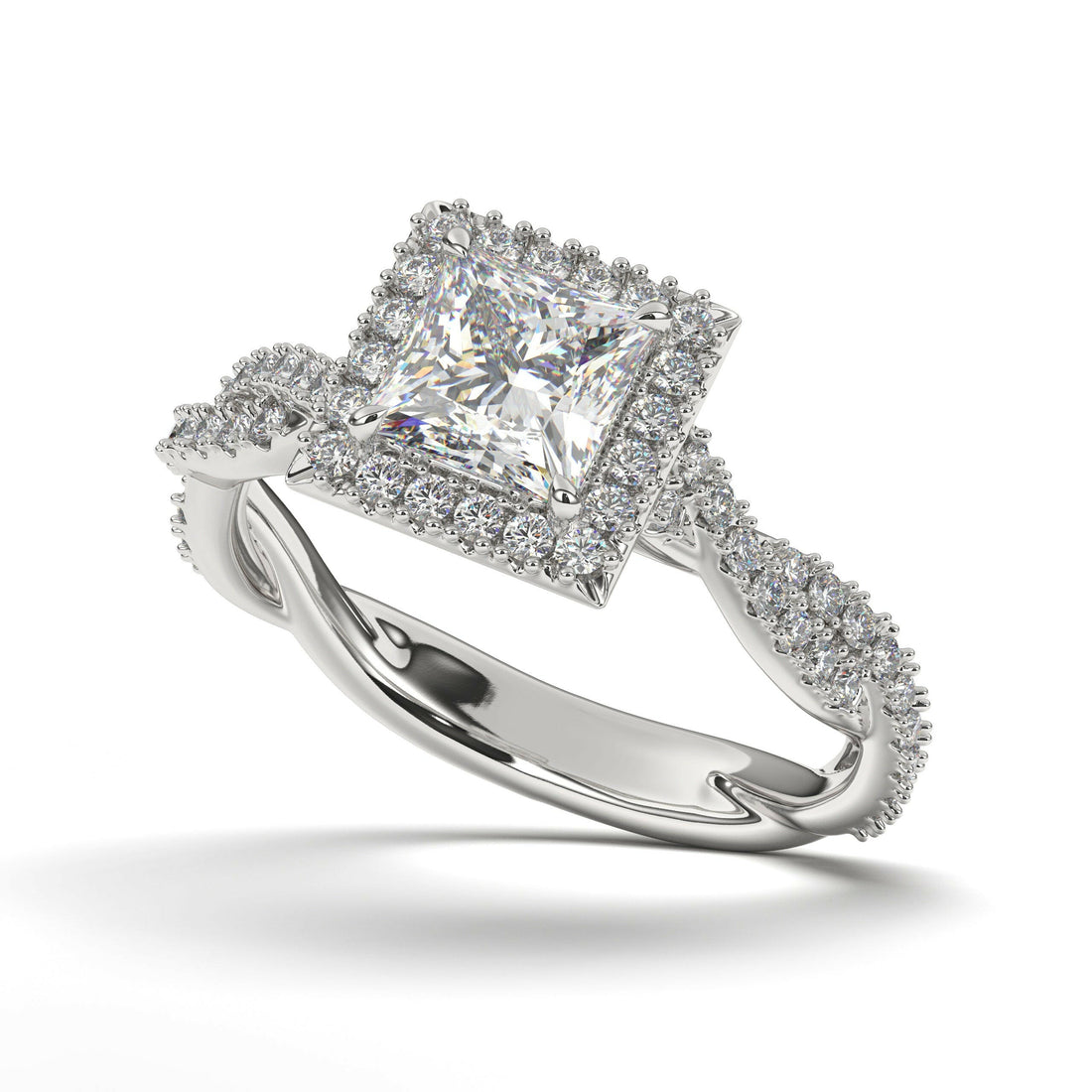 Single Halo Solitaire Princess Cut Engagement Ring Cad 3D Model (P.CODE/ERSH-002-PC).