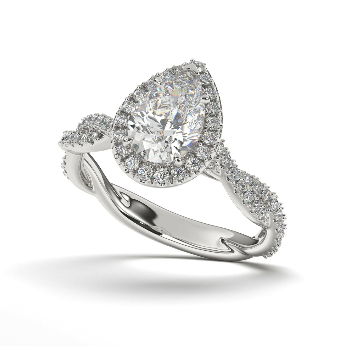 Single Halo Solitaire Pear Cut Engagement Ring Cad 3D Model (P.CODE/ERSH-002-PR).