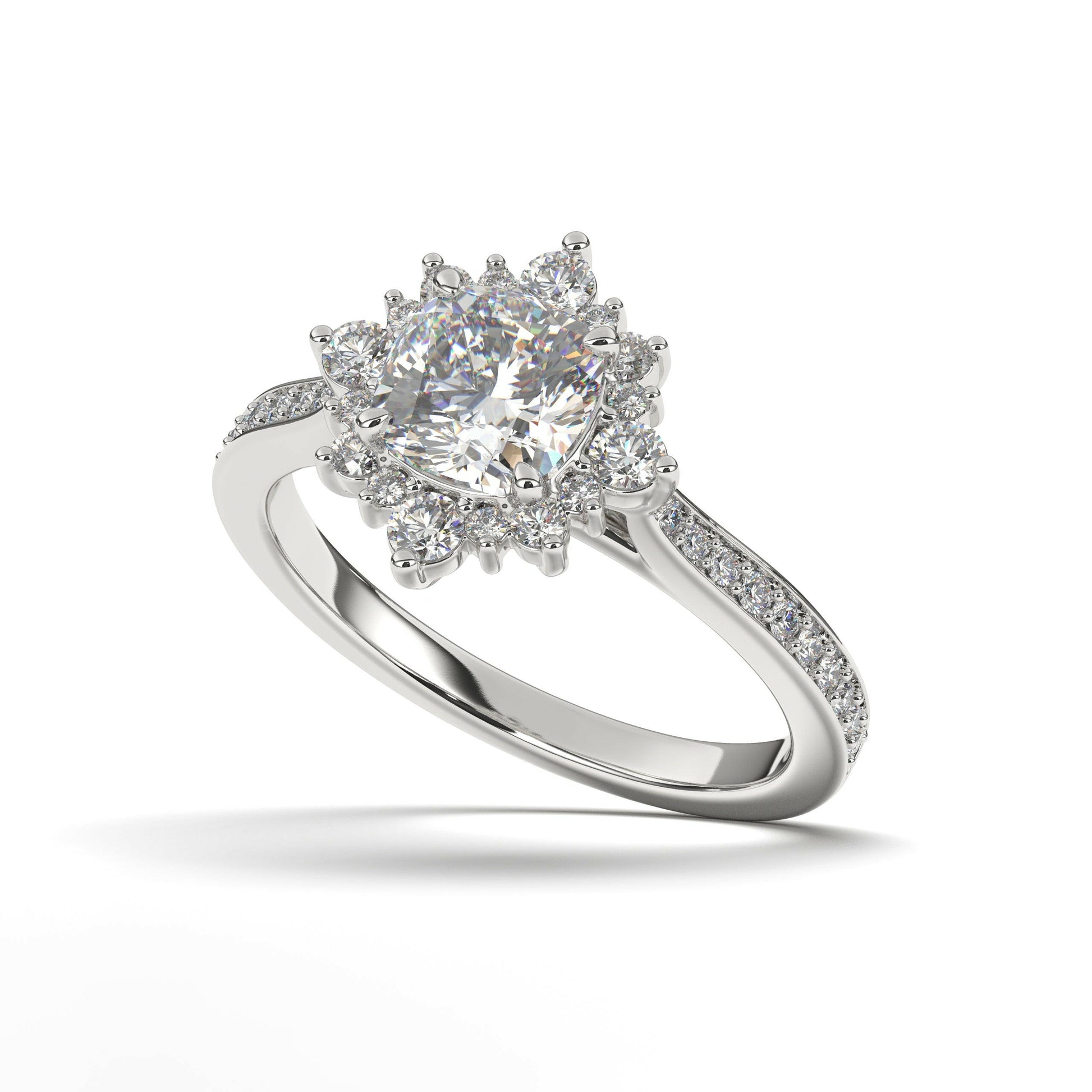 Single Halo Solitaire Cushion Engagement Ring Cad 3D Model (P.CODE/ERSH-003-CU).