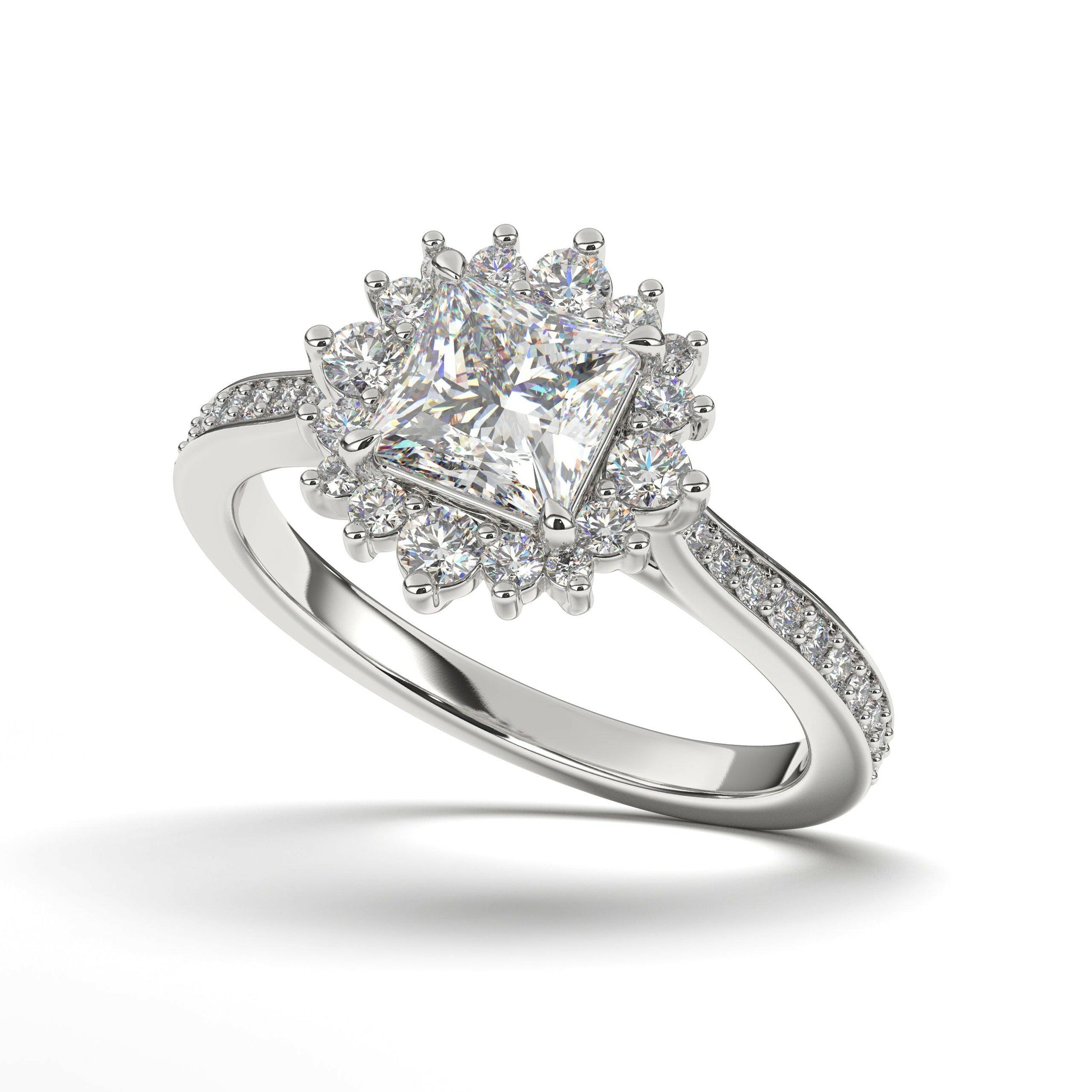 Single Halo Solitaire Princess Cut Engagement Ring Cad 3D Model (P.CODE/ERSH-003-PC).