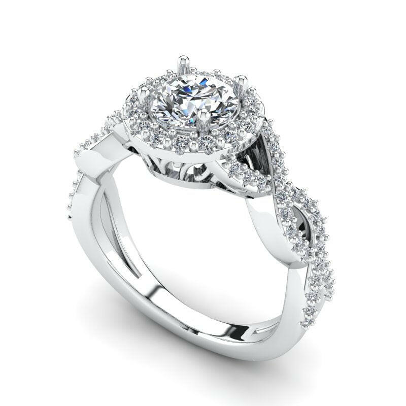 Single Halo Solitaire Round Engagement Ring Cad 3D Model (P.CODE/ERSH-010).